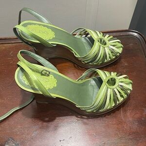 Aldo Green Wedge Sandals with Pleated Detail